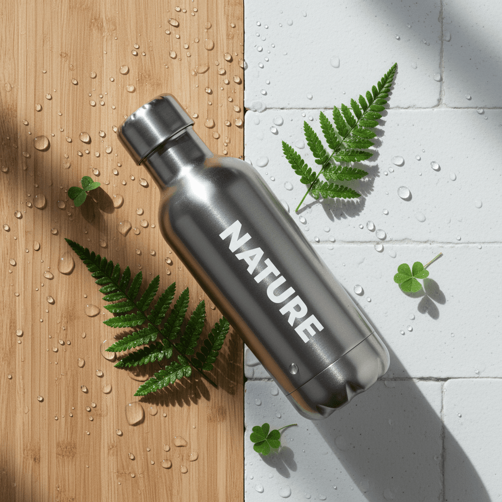 Nachhaltige personalisierte Wasserflasche mit Natur-Elementen