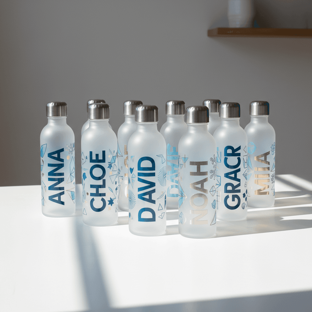 Verschiedene personalisierte Flaschen mit Namensgravur und Designs