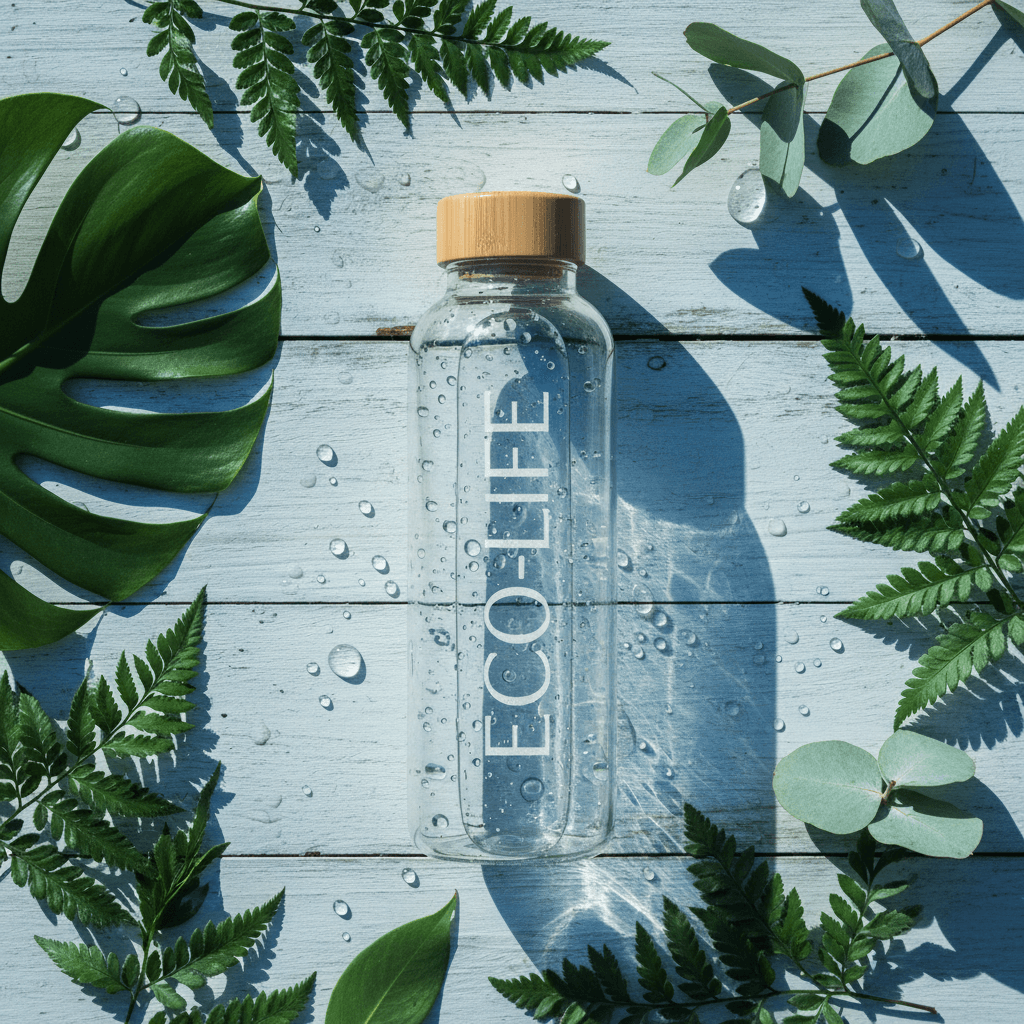 Sustainable water bottle in natural eco setting