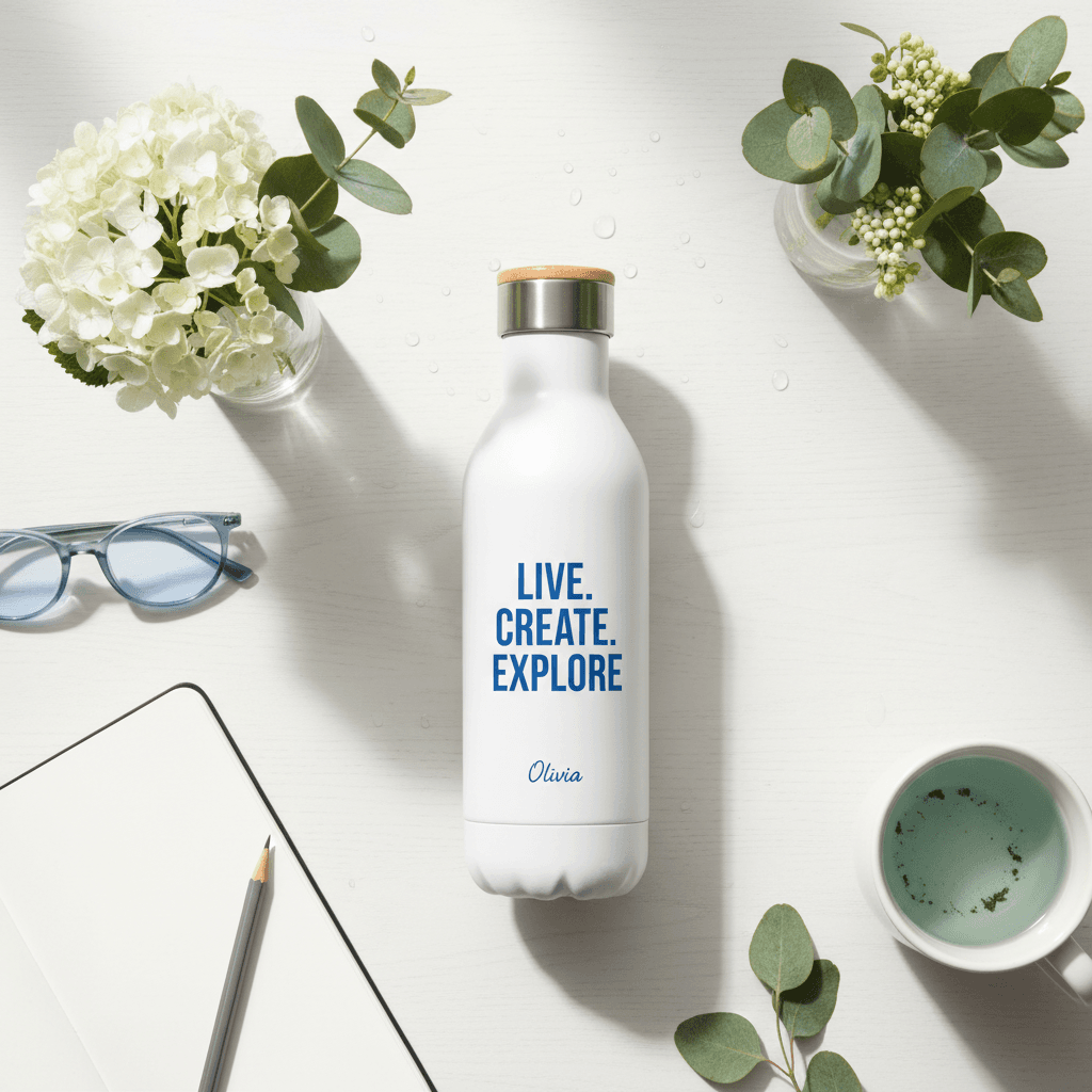 Personalisierte Wasserflasche in modernem Lebensstil-Setting