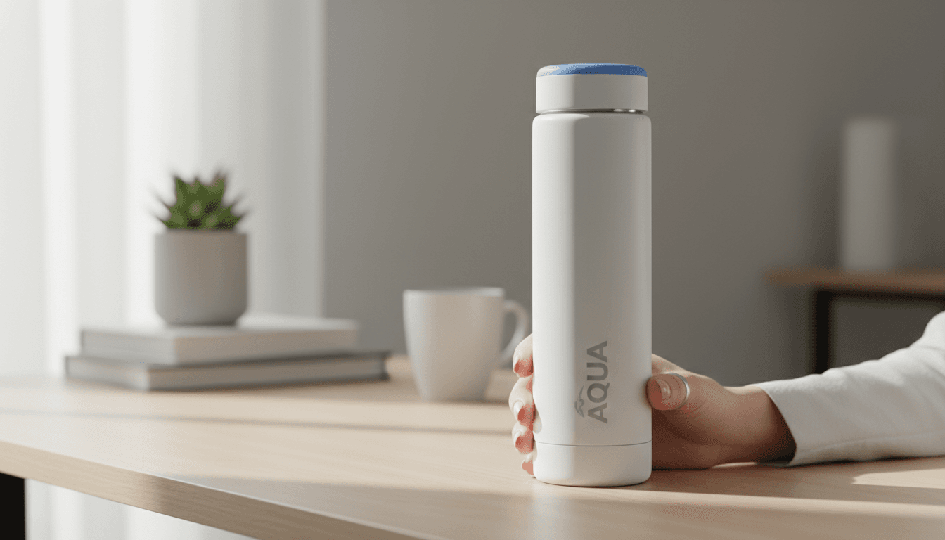 Personalisierte Wasserflasche mit Gravur auf modernem Untergrund