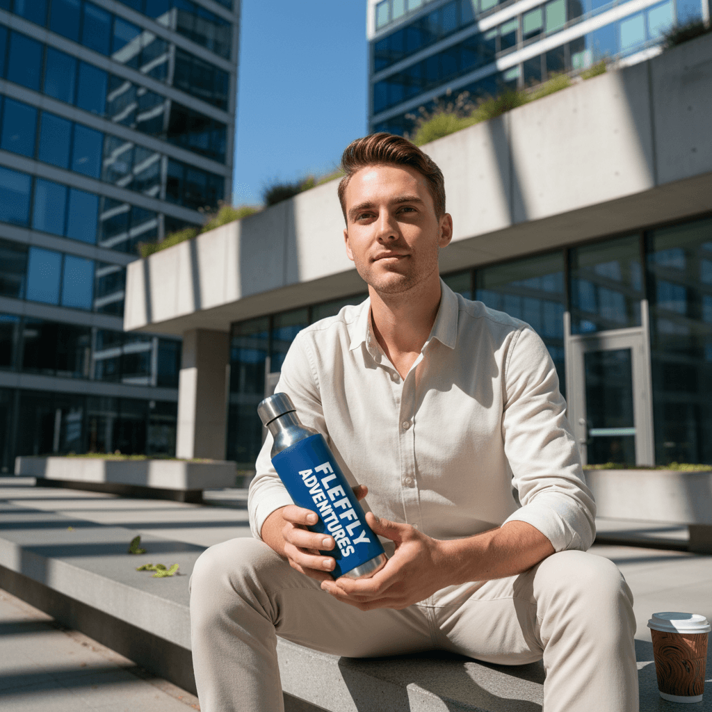 Person mit personalisierter Fleefly-Flasche im Alltag